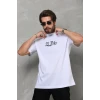 Unisex Bisiklet Yaka Baskılı Oversize T-shirt - Beyaz