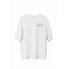 Unisex Bisiklet Yaka Baskılı Oversize T-shirt - Beyaz