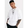 Unisex Bisiklet Yaka Baskılı Oversize T-Shirt - Beyaz