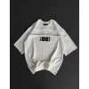 Unisex Bisiklet Yaka Baskılı Oversize T-shirt - Beyaz