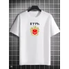 Unisex Bisiklet Yaka Baskılı Oversize T-shirt - Beyaz
