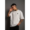 Unisex Bisiklet Yaka Baskılı Oversize T-shirt - Beyaz