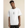 Unisex Bisiklet Yaka Baskılı Oversize T-shirt - Beyaz