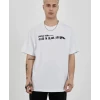Unisex Bisiklet Yaka Baskılı Oversize T-shirt - Beyaz