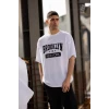Unisex Bisiklet Yaka Baskılı Oversize T-shirt - Beyaz