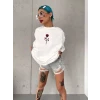 Unisex Bisiklet Yaka Baskılı Oversize T-shirt - Beyaz