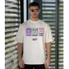 Unisex Bisiklet Yaka Baskılı Oversize T-shirt - Beyaz
