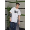 Unisex Bisiklet Yaka Baskılı Oversize T-shirt - Beyaz