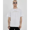 Unisex Bisiklet Yaka Baskılı Oversize T-shirt - Beyaz