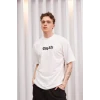 Unisex Bisiklet Yaka Baskılı Oversize T-shirt - Beyaz