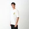 Unisex Bisiklet Yaka Baskılı Oversize T-shirt - Beyaz