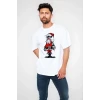 Unisex Bisiklet Yaka Baskılı Oversize T-shirt - Beyaz