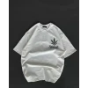 Unisex Bisiklet Yaka Baskılı Oversize T-shirt - Beyaz