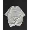 Unisex Bisiklet Yaka Baskılı Oversize T-shirt - Beyaz