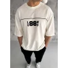 Unisex Bisiklet Yaka Baskılı Oversize T-shirt - Beyaz