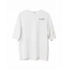 Unisex Bisiklet Yaka Baskılı Oversize T-shirt - Beyaz