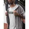 Unisex Bisiklet Yaka Baskılı Oversize T-shirt - Beyaz
