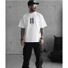 Unisex Bisiklet Yaka Baskılı Oversize T-shirt - Beyaz