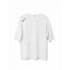Unisex Bisiklet Yaka Baskılı Oversize T-shirt - Beyaz