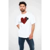 Unisex Bisiklet Yaka Baskılı Oversize T-shirt - Beyaz
