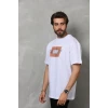 Unisex Bisiklet Yaka Baskılı Oversize T-shirt - Beyaz