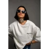Unisex Bisiklet Yaka Baskılı Oversize T-shirt - Beyaz