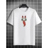 Unisex Bisiklet Yaka Baskılı Oversize T-Shirt - Beyaz