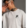 Unisex Bisiklet Yaka Baskılı Oversize T-shirt - Beyaz