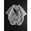 Unisex Bisiklet Yaka Baskılı Oversize T-shirt - Beyaz