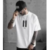 Unisex Bisiklet Yaka Baskılı Oversize T-shirt - Beyaz