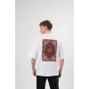 Unisex Bisiklet Yaka Baskılı Oversize T-shirt - Beyaz