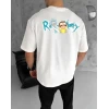Unisex Bisiklet Yaka Baskılı Oversize T-shirt - Beyaz
