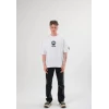 Unisex Bisiklet Yaka Baskılı Oversize T-shirt - Beyaz