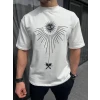 Unisex Bisiklet Yaka Baskılı Oversize T-shirt - Beyaz