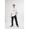 Unisex Bisiklet Yaka Baskılı Oversize T-shirt - Beyaz