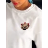 Unisex Bisiklet Yaka Baskılı Oversize T-shirt - Beyaz