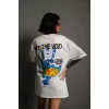 Unisex Bisiklet Yaka Baskılı Oversize T-shirt - Beyaz