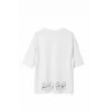 Unisex Bisiklet Yaka Baskılı Oversize T-shirt - Beyaz
