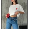 Unisex Bisiklet Yaka Baskılı Oversize T-Shirt - Beyaz