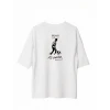 Unisex Bisiklet Yaka Baskılı Oversize T-shirt - Beyaz