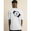 Unisex Bisiklet Yaka Baskılı Oversize T-shirt - Beyaz