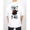 Unisex Bisiklet Yaka Baskılı Oversize T-shirt - Beyaz