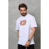 Unisex Bisiklet Yaka Baskılı Oversize T-shirt - Beyaz