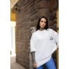 Unisex Bisiklet Yaka Baskılı Oversize T-shirt - Beyaz