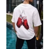 Unisex Bisiklet Yaka Baskılı Oversize T-shirt - Beyaz