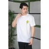 Unisex Bisiklet Yaka Baskılı Oversize T-shirt - Beyaz