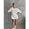 Unisex Bisiklet Yaka Baskılı Oversize T-shirt - Beyaz