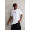 Unisex Bisiklet Yaka Baskılı Oversize T-shirt - Beyaz