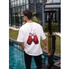 Unisex Bisiklet Yaka Baskılı Oversize T-shirt - Beyaz