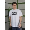 Unisex Bisiklet Yaka Baskılı Oversize T-shirt - Beyaz